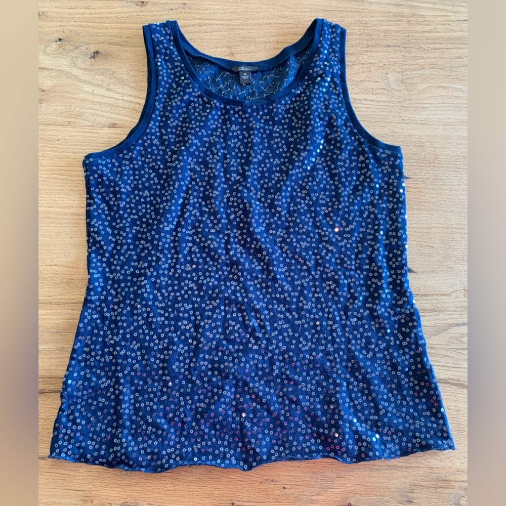 Pure Amici Sequin‎ Heaven Tank Top Navy Blue Women’s Medium Preloved